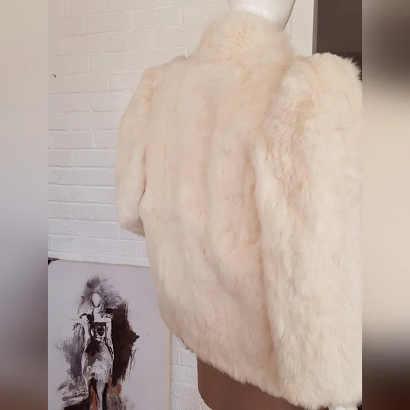 Beige/Natual white fur jacket - Picture 4 of 5